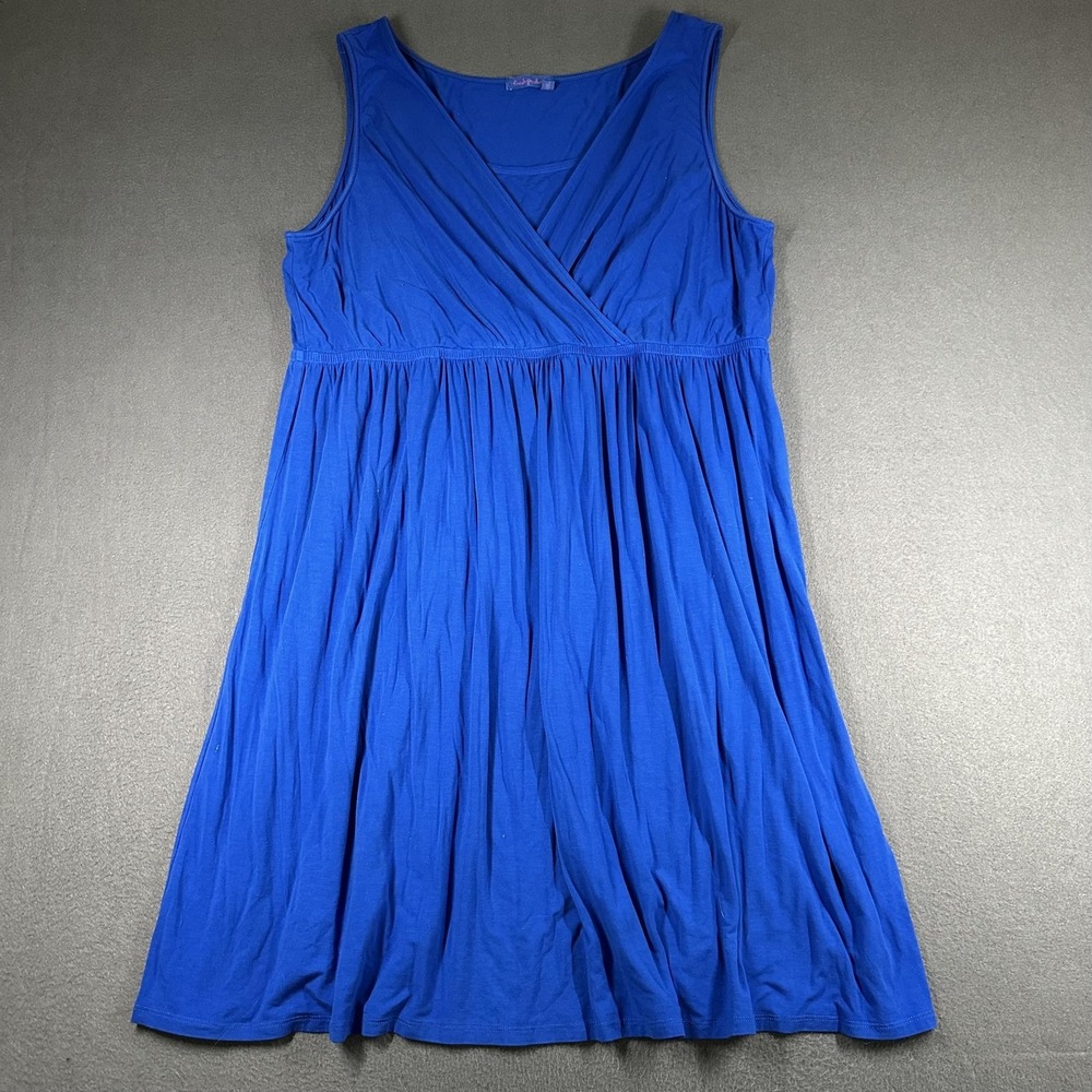 Fresh Produce Dress Womens 1X Blue V Neck Sleeveless Knee Length Sundress USA